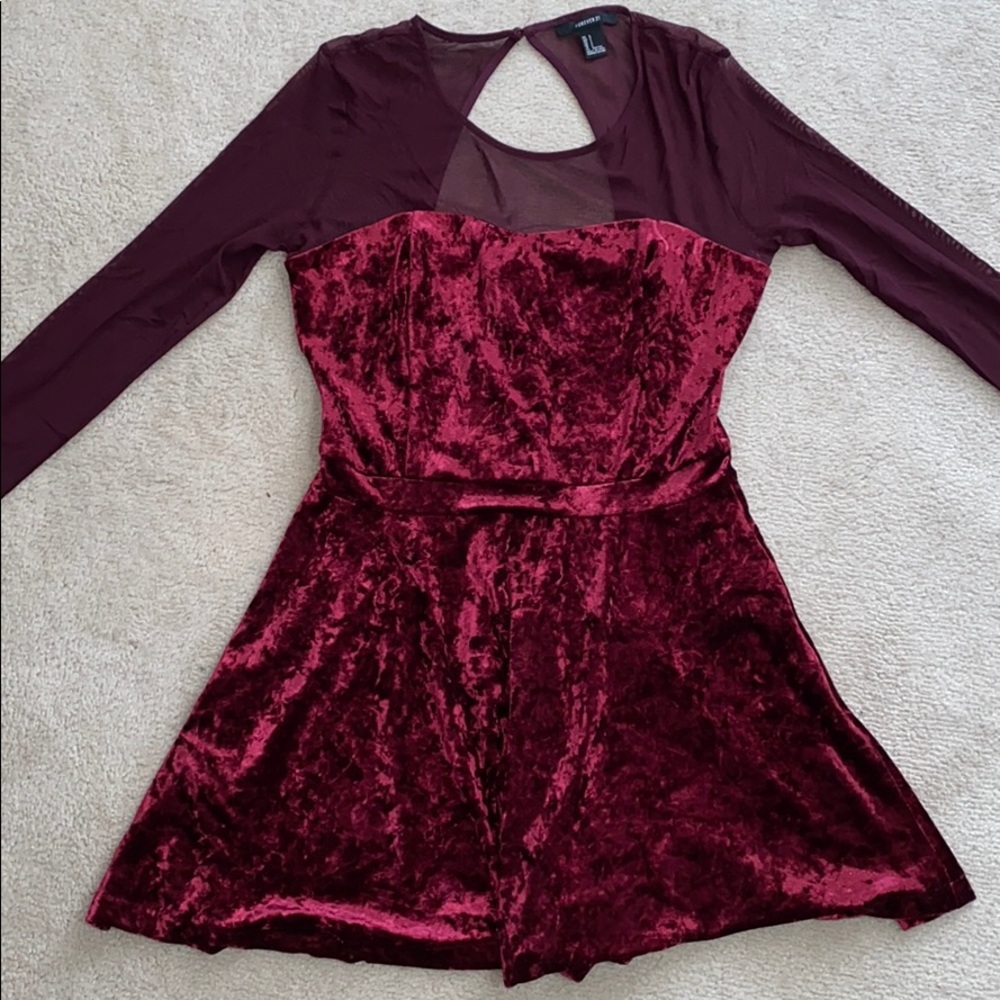 Red velvet mesh sleeve dress/romper
